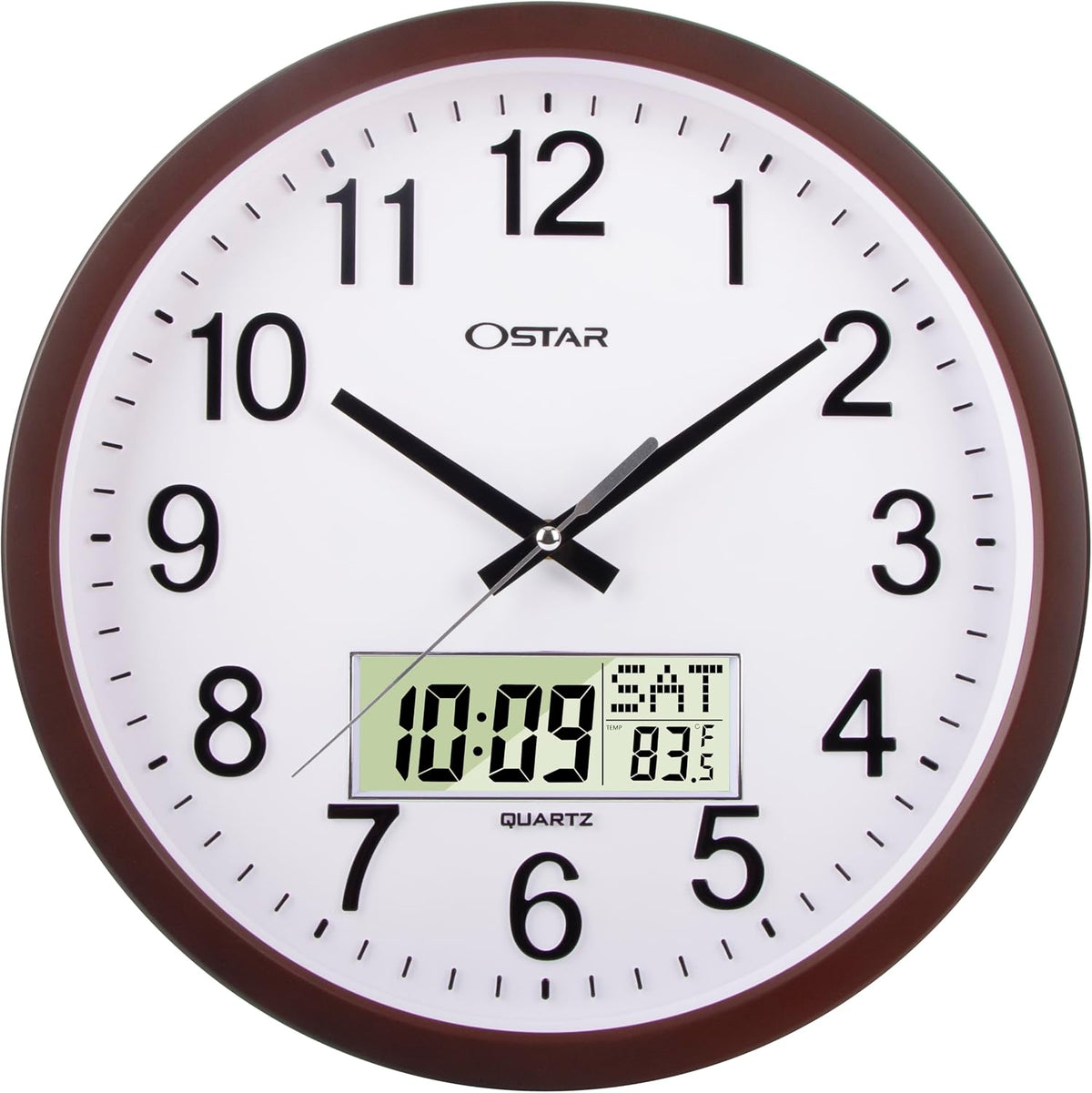 OSTAR 14" Large Analog Digital Display Wall Clock Silent Non-Ticking, Day of