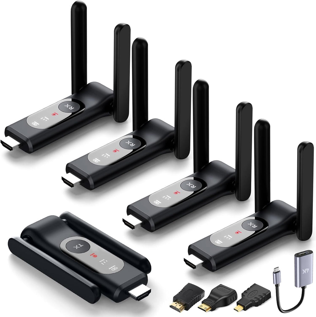Wireless HDMI Transmitter and 4 Receivers, Extender Plug and Play, Smart
