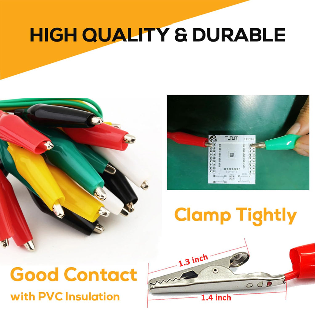 premium alligator clips electrical, 5 colors test probes showing dimensions