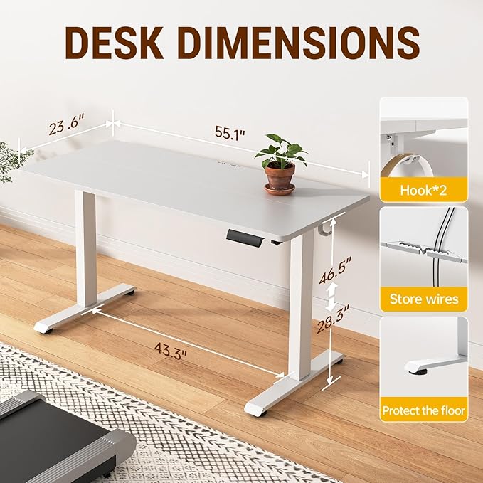 Veken 55 Inch Large Electric Standing Desk, Sit to Stand Up, Heights Adjustable