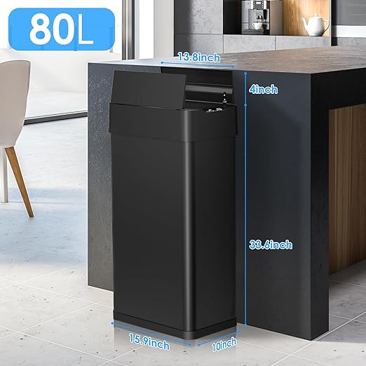 Arlopu 21.1 Gal Automatic Trash Can, 80L Stainless Steel Motion Sensor Garbage