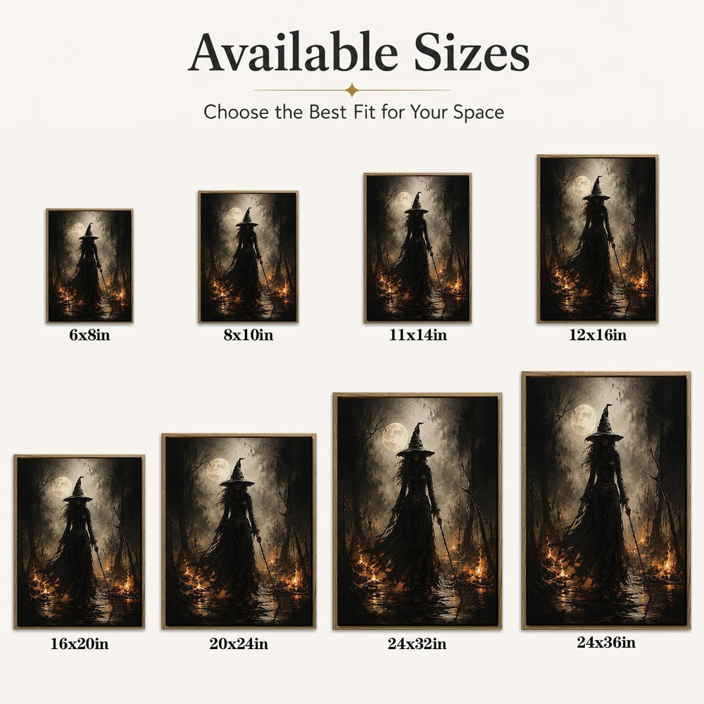 Halloween Framed Wall Art, Dark Witch in Moonlit Forest Halloween Pictures