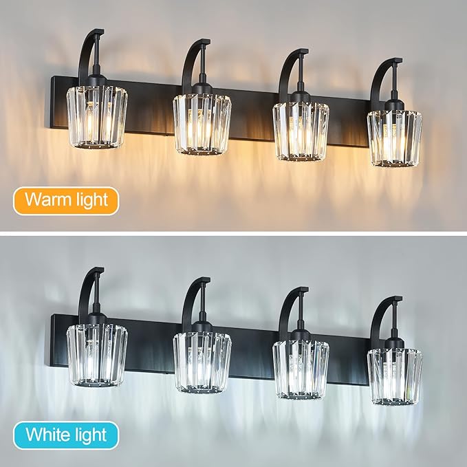 FDPBY Modern Bathroom Vanity Light, 4-Light Black Wall Sconce