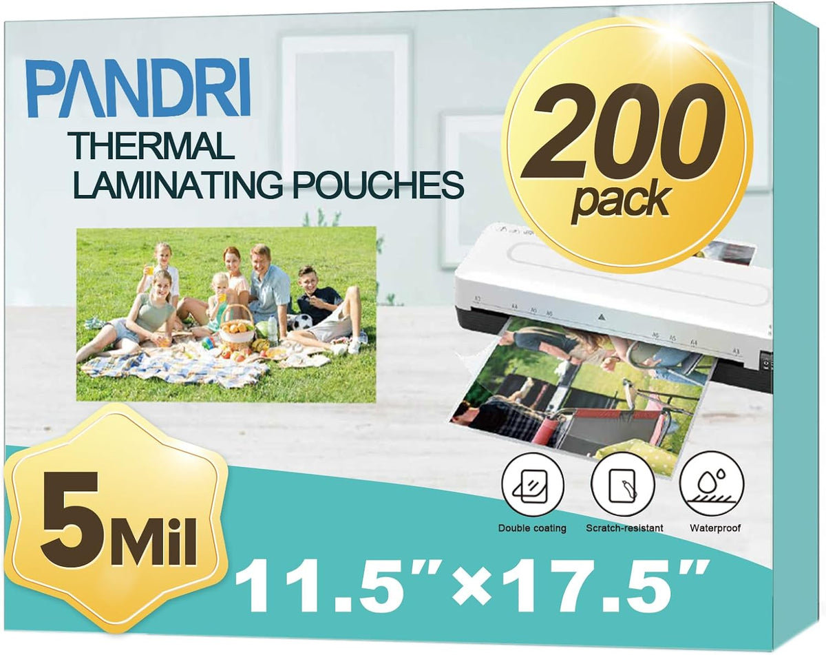 Laminating Sheets, PANDRI 200 Pack 5 Mil Thermal Laminating Pouches Holds 11 x
