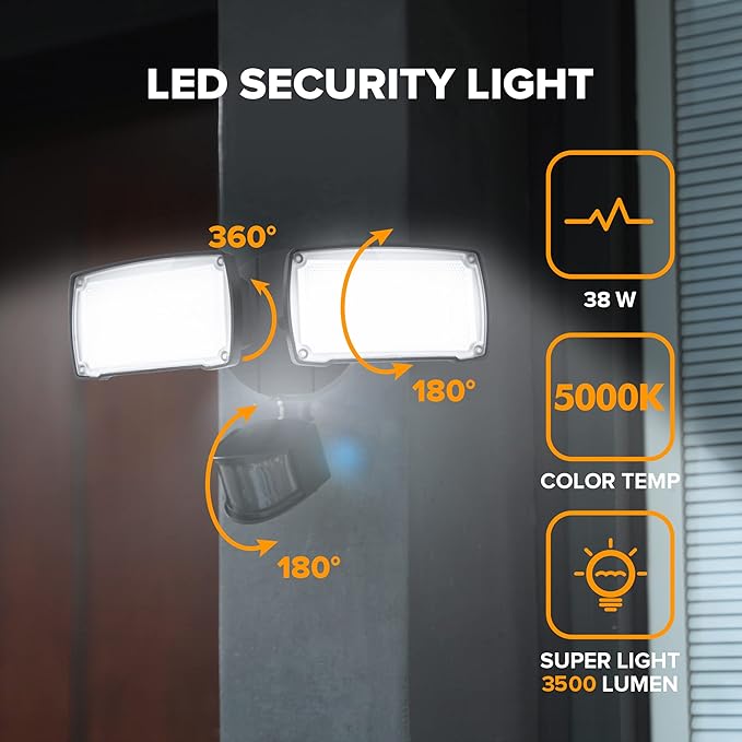 LUTEC 38W 3500 Lumen LED Motion Activated Integrated Dual-Head Floodlight