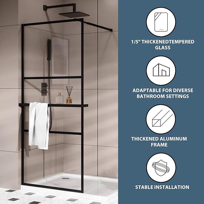 Goodyo 34" x 72" Shower Door Tempered Glass Shower Screen
