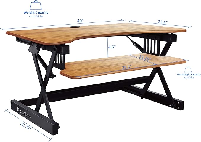 Rocelco 40" Large Height Adjustable Standing Desk Converter