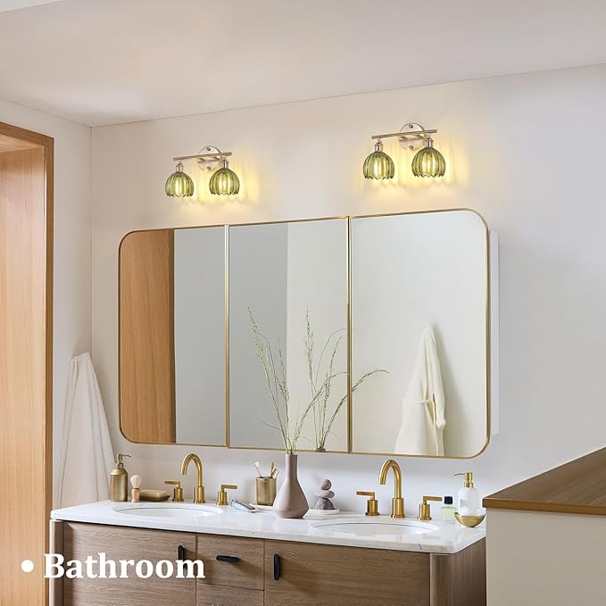 Shenmoyl Bathroom Light Fixtures, 2-Light Vanity Wall Light Over Mirror