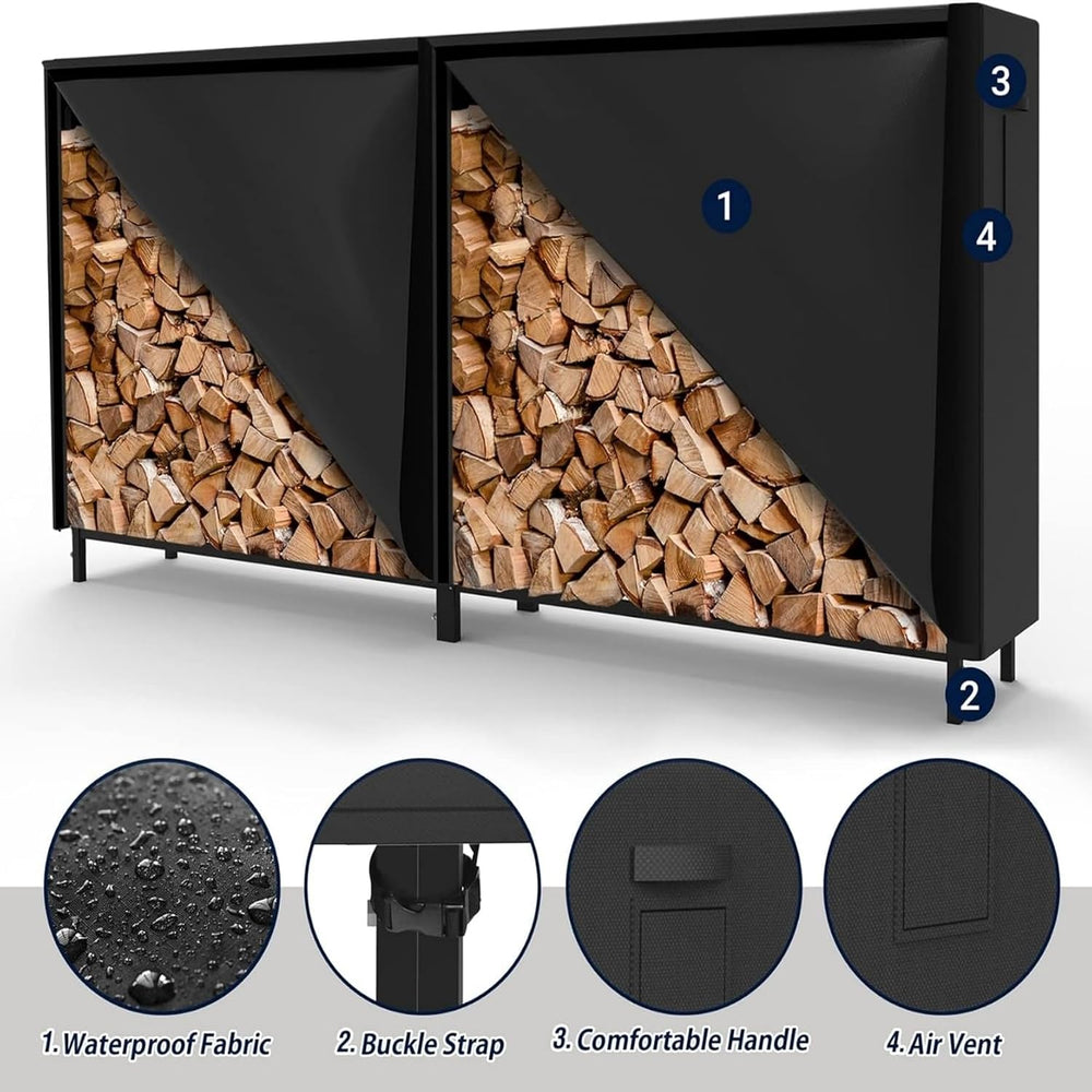 WALMANN 6 ft Firewood Rack with Cover, Heavy Duty Log Rack