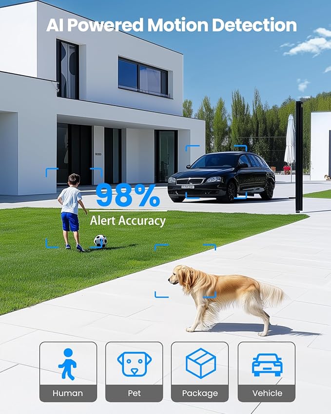 VIZIUUY Solar Security Cameras Wireless Outdoor, 3MP Pan Tilt 360°WiFi Camera