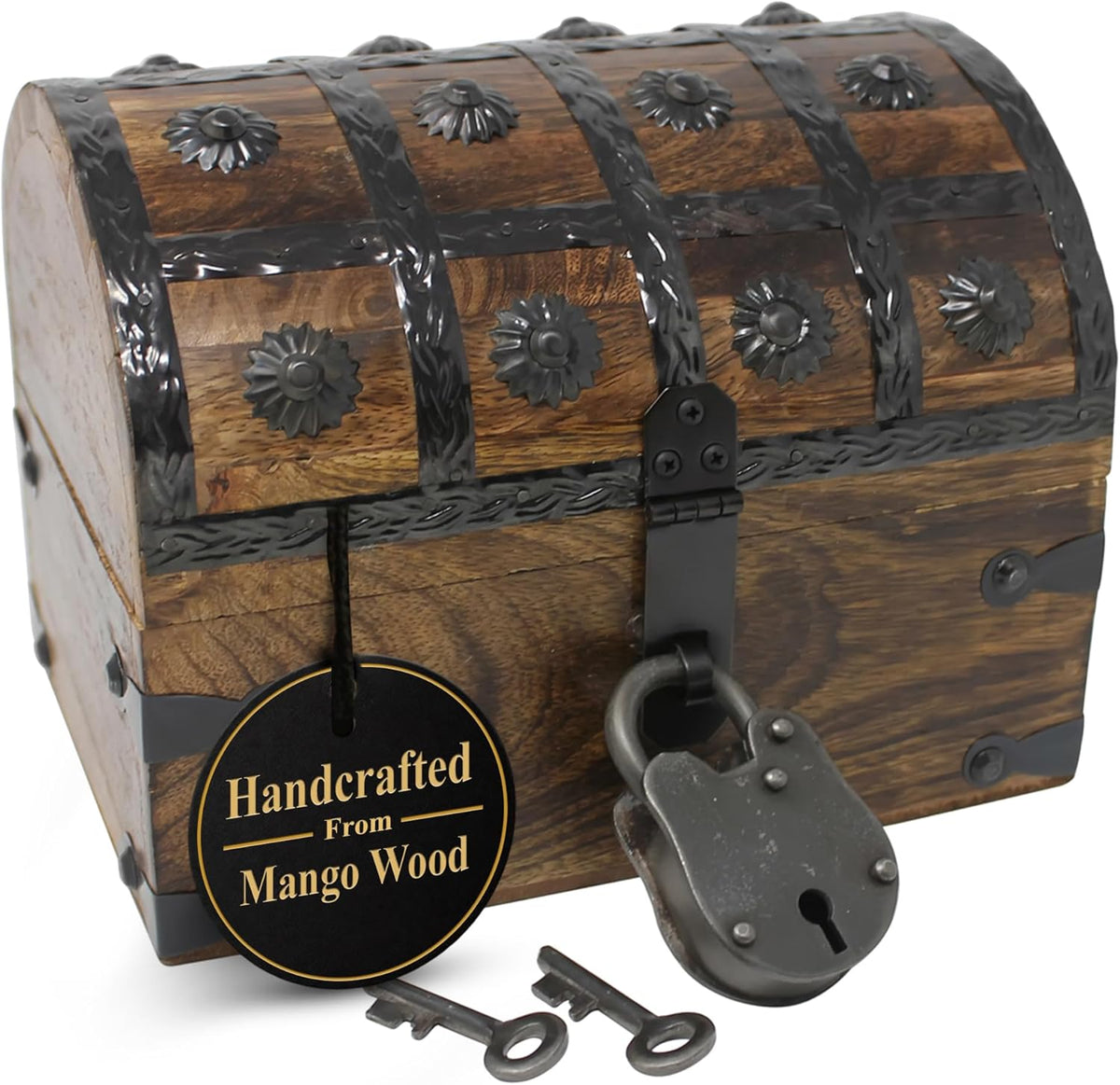 Nautical Cove Wooden Pirate Treasure Chest with Lock & Skeleton Key Small