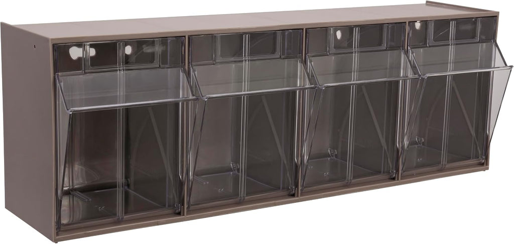 akro-mils tiltview plastic storage cabinet with 4 tilt shown in use