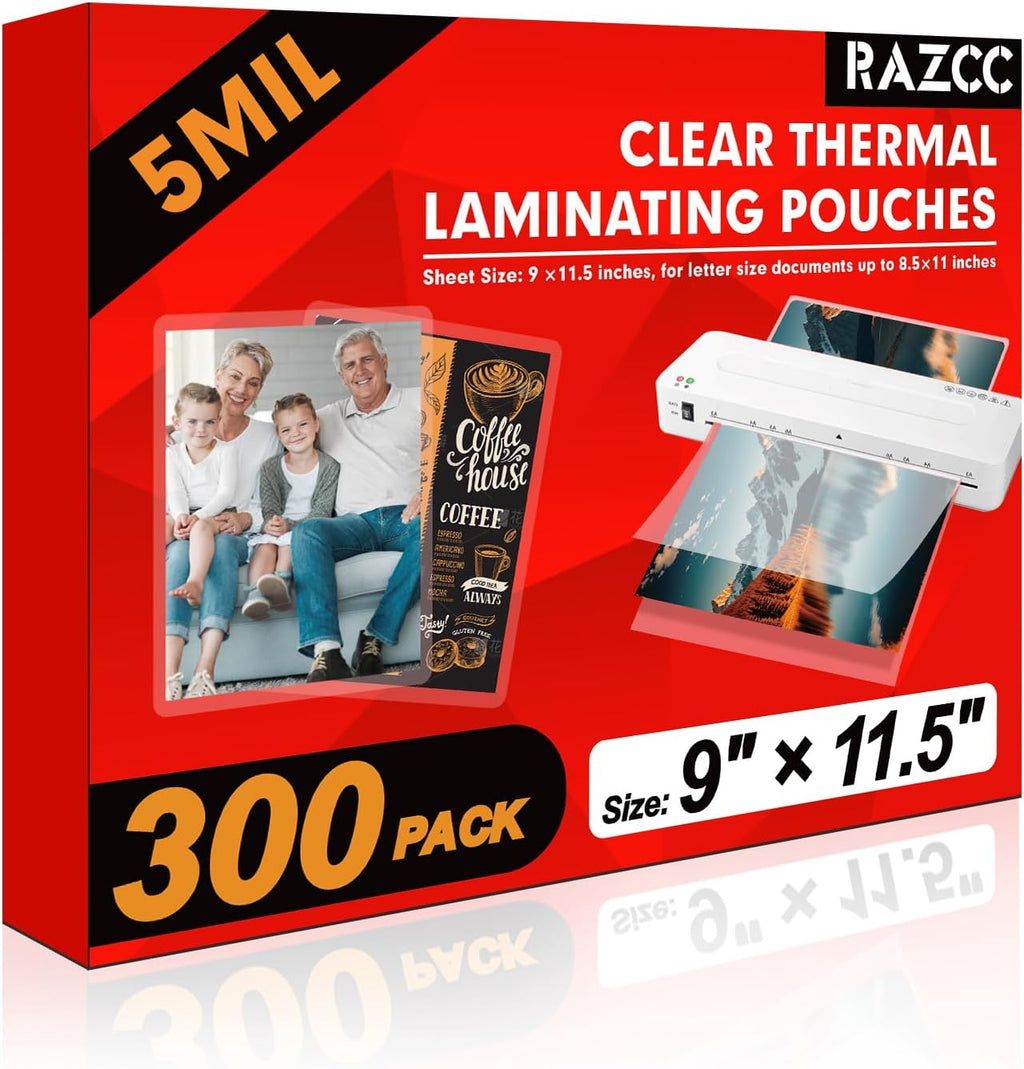 RAZCC Laminating Sheets, 300 Pack Clear Thermal Laminating Plastic Paper