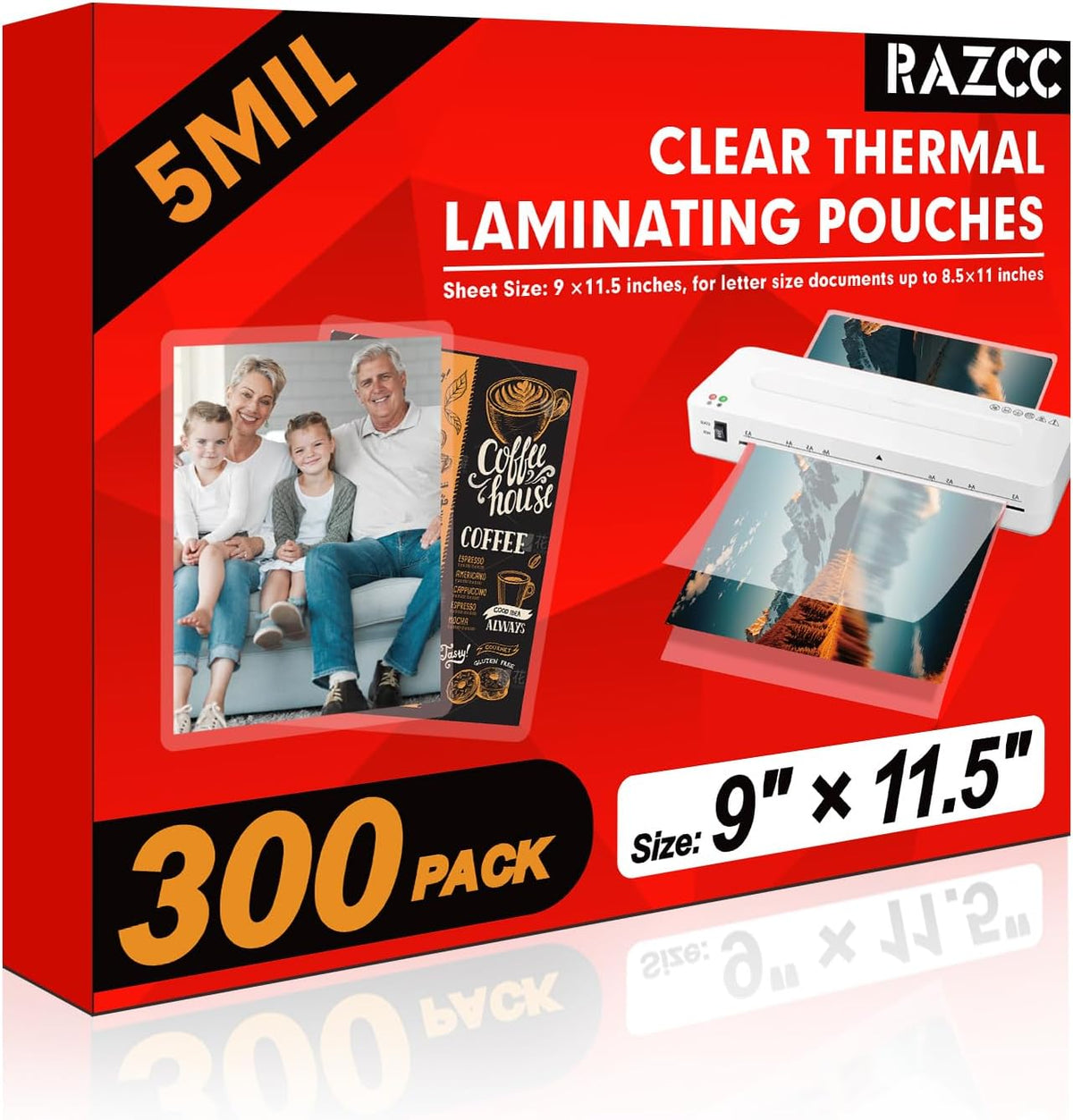 RAZCC Laminating Sheets, 300 Pack Clear Thermal Laminating Plastic Paper