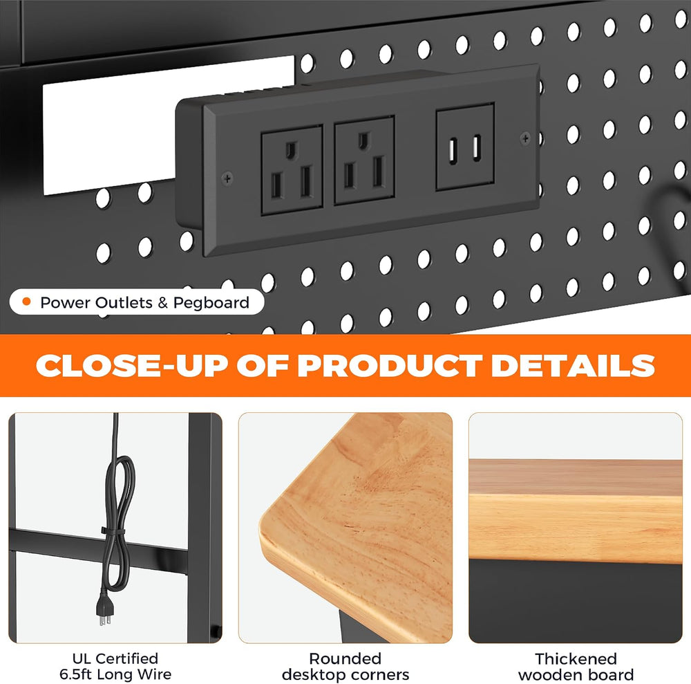 INTERGREAT 48" Adjustable Workbench with Pegboard and Wheels, 2000 LBS C...