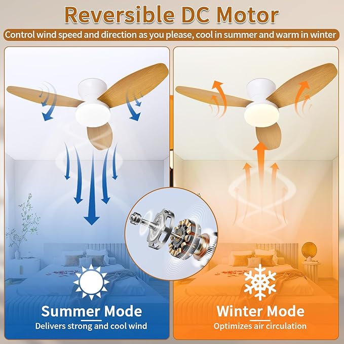 Glowall Small Ceiling Fan with Lights and Remote, 32 Inch Flush Mount, Small