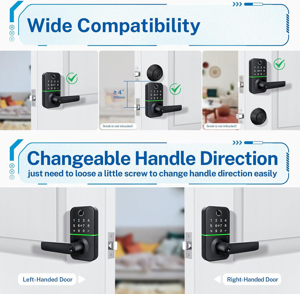 keypad smart door lock with handle: kucacci keyless showing dimensions
