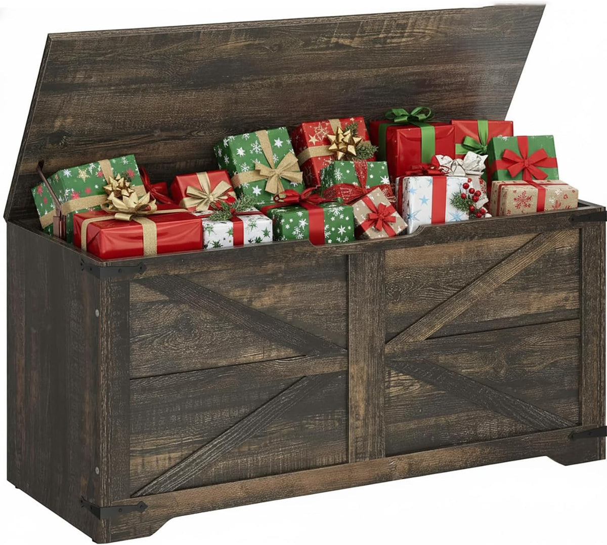 DWVO Wooden Storage Bench, Farmhouse Storage Chest, 39.4"L, Dark Rustic Oak