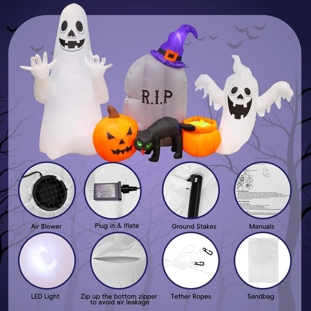 MGparty 8FT Halloween Inflatable Ghost Cat Pumpkin