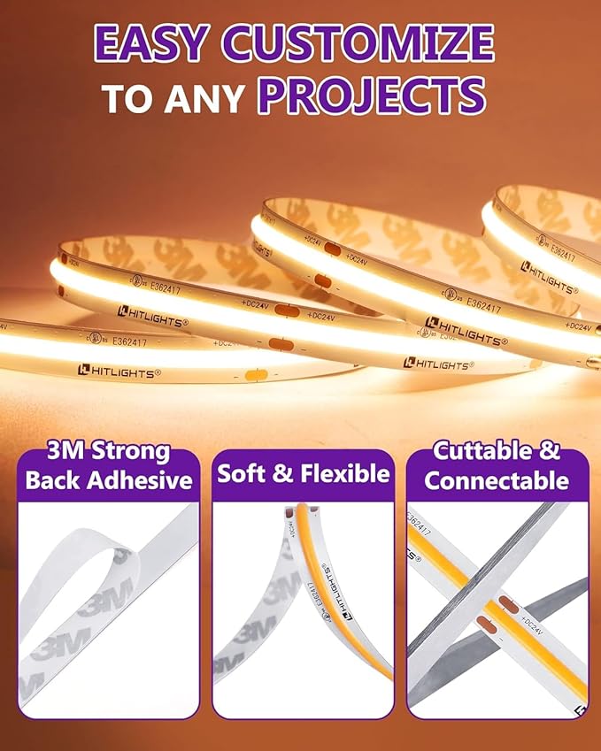 HitLights COB LED Strip Lights Warm White 2700K, 32.8ft Premium High Density