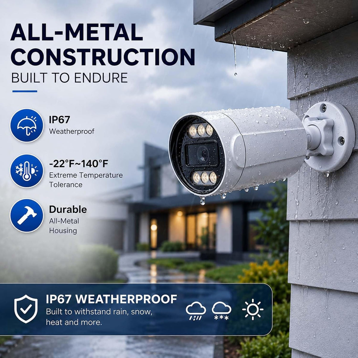 4k 8mp poe outdoor security camera, 2.8mm 108° showing dimensions