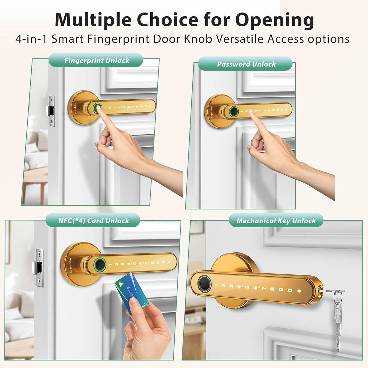 fingerprint door lock biometric door knob with keypad, close-up detail