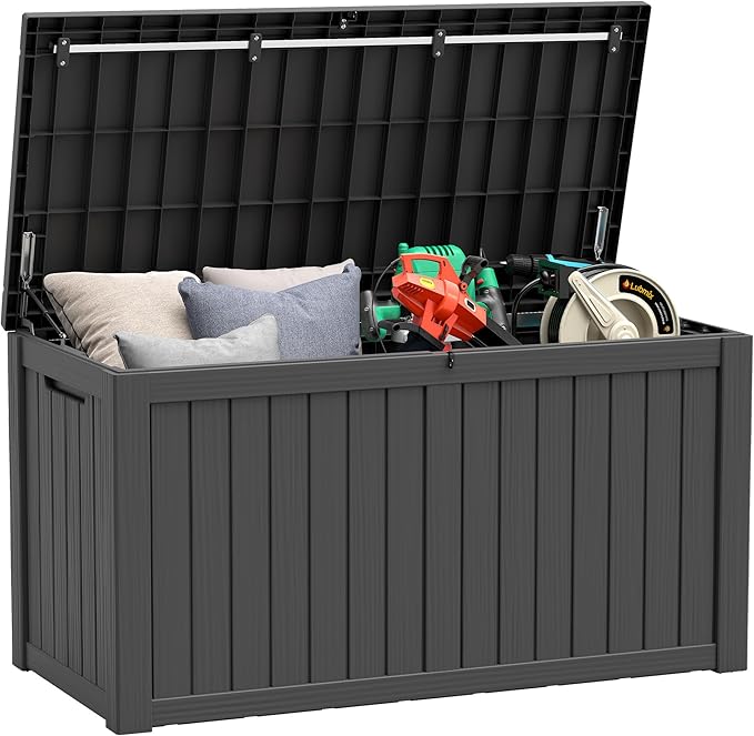 NUNU LAB 151 Gallon Outdoor Storage Box, Resin Large Sturdy Deck Box, Backyard
