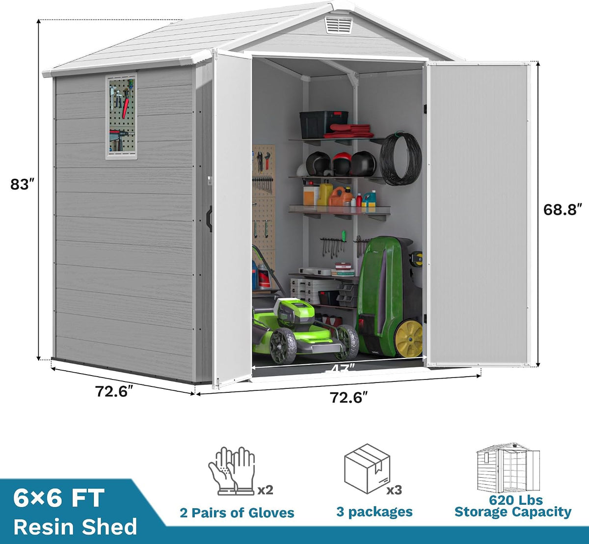 devoko 6x6 ft resin shed with floor, outdoor shown in use