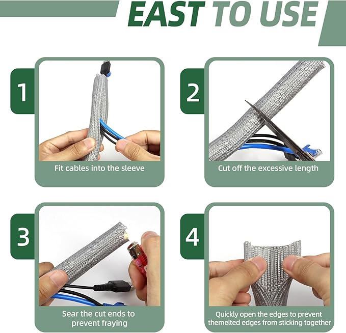 Split Wire Loom Tubing, Cable Protector Sleeve, Braided Cable Management