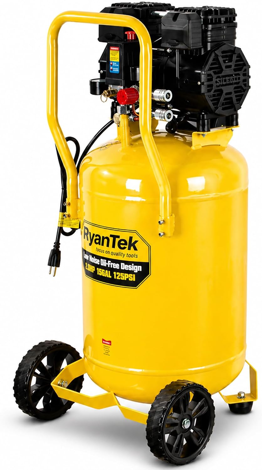 15-Gallon Air Compressor, 2HP, Quiet 66dB, 4.5CFM@90PSI