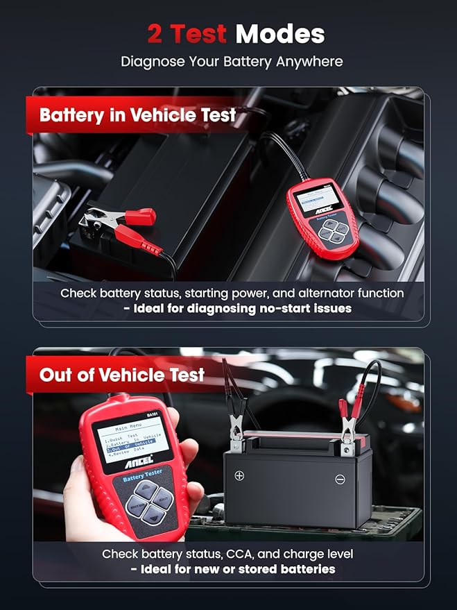 ANCEL BA101 Car Battery Tester, 12V Digital Automotive Alternator Meter