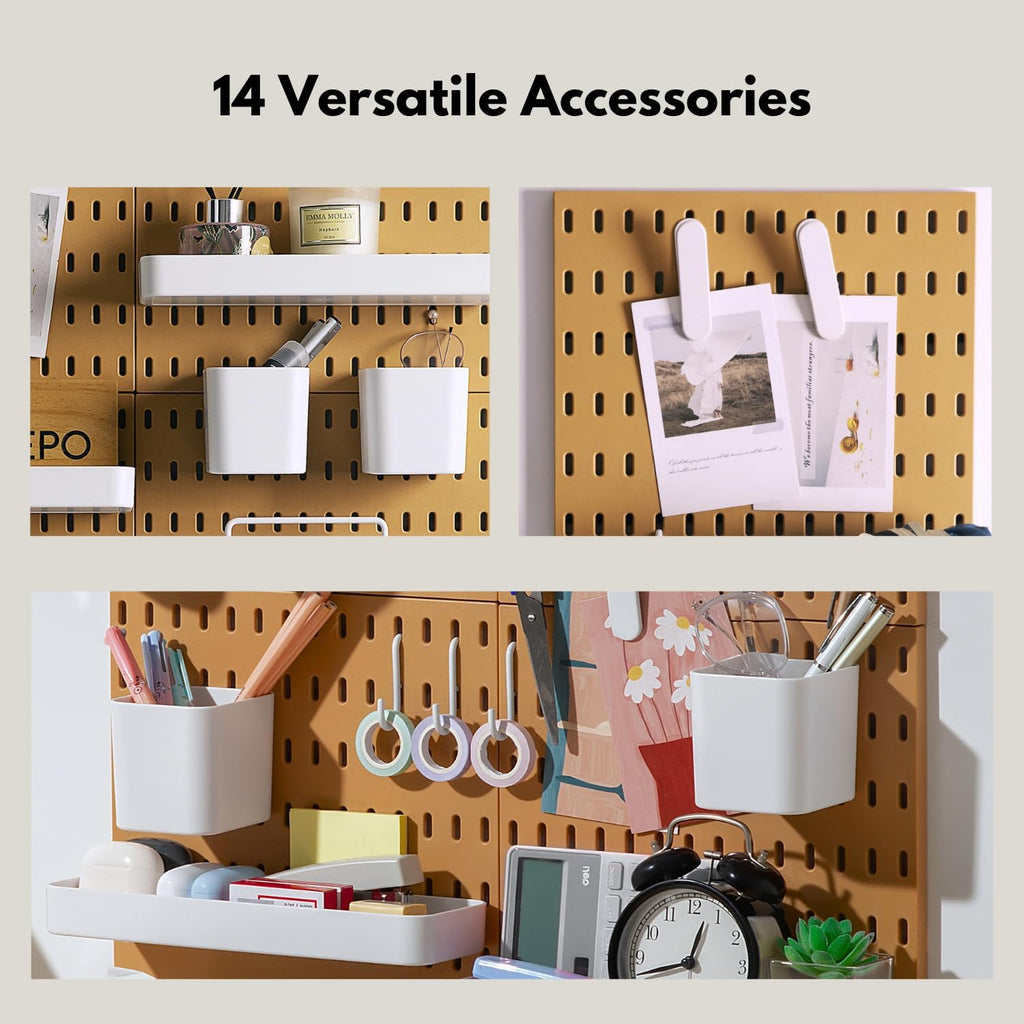 Keepo Peg Board Wall Organizer – Plastic Pegboard Panels, Modular Peg Board Storage System For Home Office, Craft Room, Gaming Setup (Tan brown, 22″×22″)