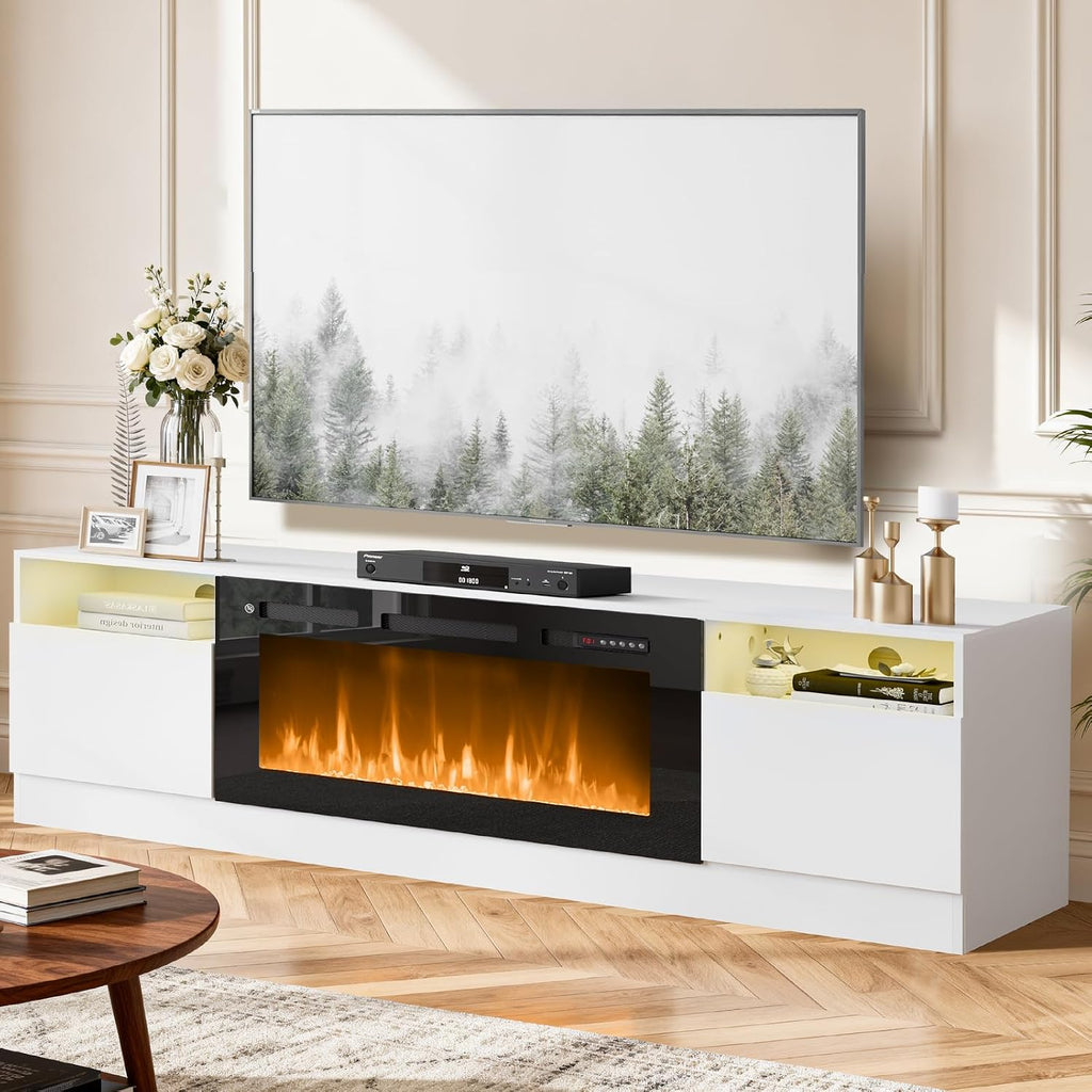 YISUFO 80” TV Stand with 36” Electric Fireplace, Large Modern Media