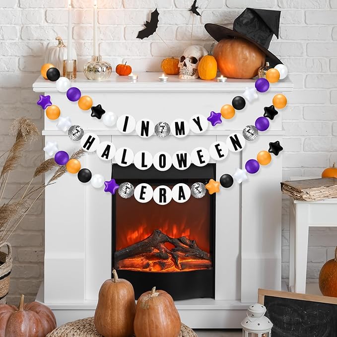 Giant Friendship Bracelet Garland Kit, DIY Birthday Banner with Letters Ball Jumbo Customizable Friendship Bracelet Decor for Halloween Christmas Wedding Party(Black, Orange, Purple)