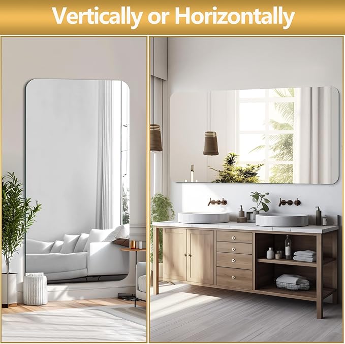 Mirrorons 72 x 36 Frameless Bathroom Mirror, Rounded Corner Bathroom Vanity