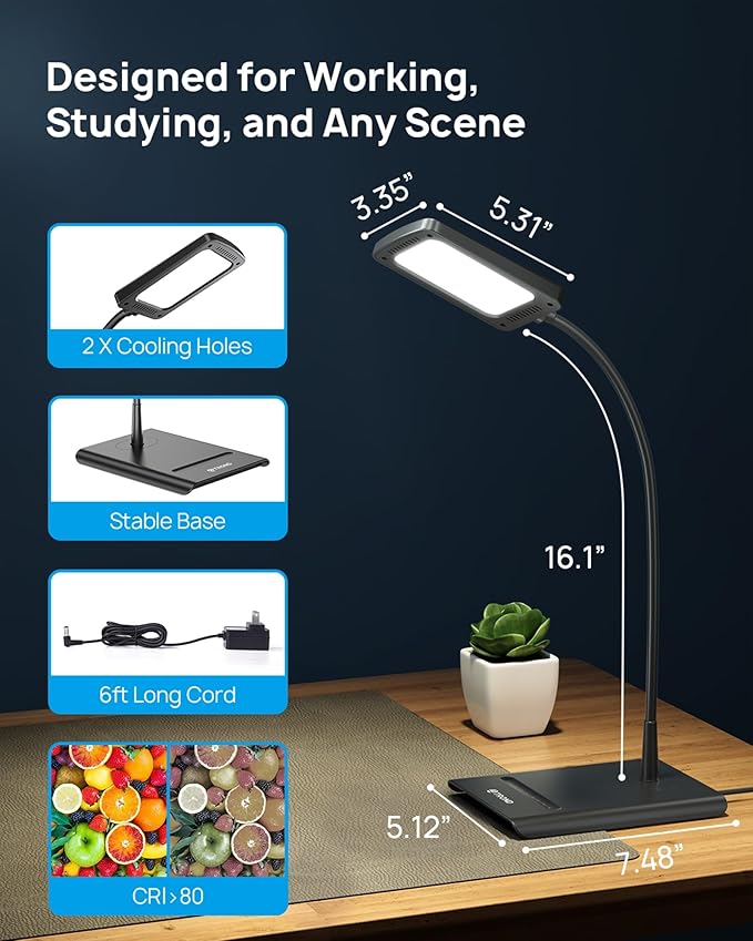 TROND Desk Lamp, Bright Dimmable Eye-Caring Table Lamp, 3 Color Modes 7