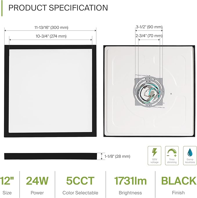 ASD LED 12" Square Flush Mount Ceiling Light Fixture, Low Profile Surface (4 Pack)