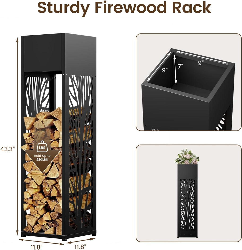 4ft firewood rack outdoor, fire wood log storage, close-up detail