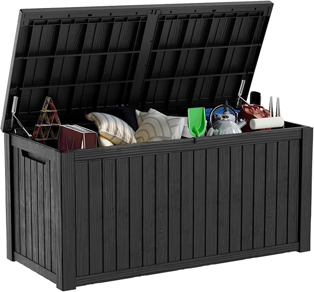 ROJIK Outdoor Storage Housing Deck Box-Waterproof Patio Furniture,Garden Tools,Cushions,Pool Accessories Storage Waterproof Resin Box with Capacity (280 Gal & Black)
