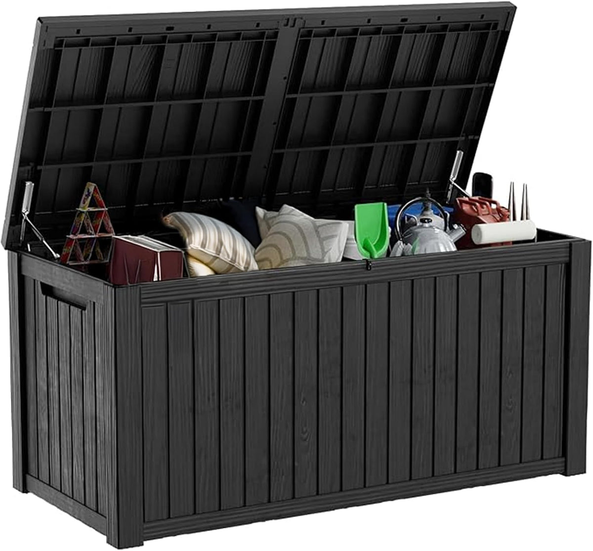 ROJIK Outdoor Storage Housing Deck Box-Waterproof Patio Furniture,Garden Tools,Cushions,Pool Accessories Storage Waterproof Resin Box with Capacity (280 Gal & Black)