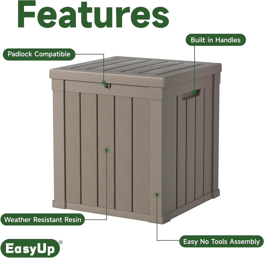 easyup 51 gallon outdoor storage box, outdoor deck, close-up detail