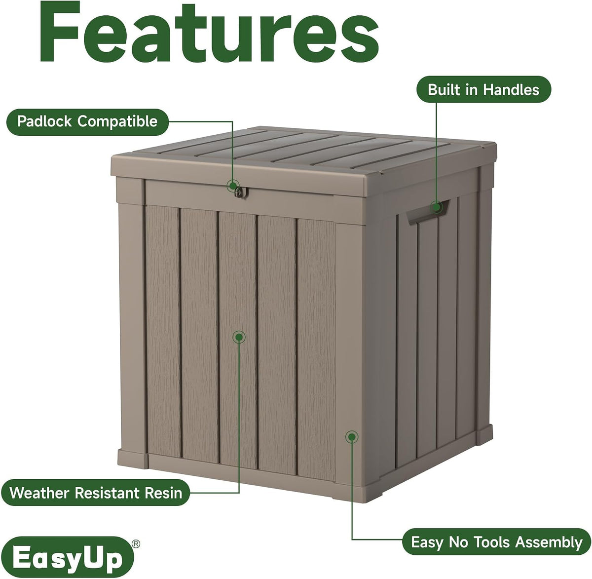 easyup 51 gallon outdoor storage box, outdoor deck, close-up detail