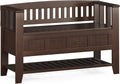 SIMPLIHOME Acadian 48" Wide Solid Wood Storage Bench in Brunette Brown