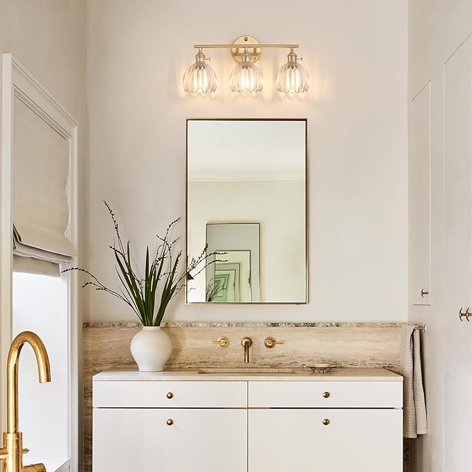 Shenmoyl Bathroom Light Fixtures, 3-Light Brass Vanity Wall Light Over Mirror