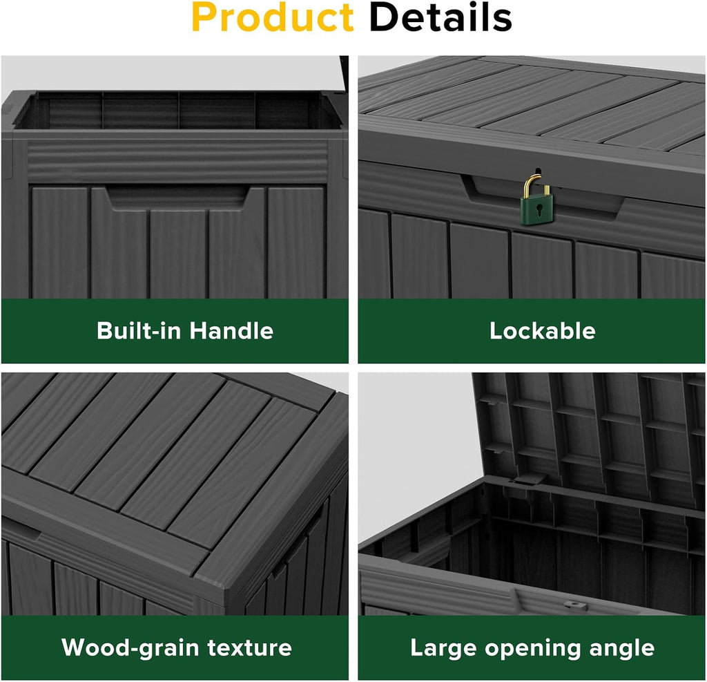 60 gallon outdoor storage box,waterproof uv resistant deck, close-up detail