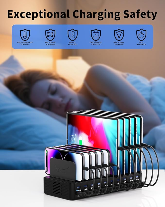 270W Charging Station for Multiple Devices, 20-Port USB Fast Charging Station