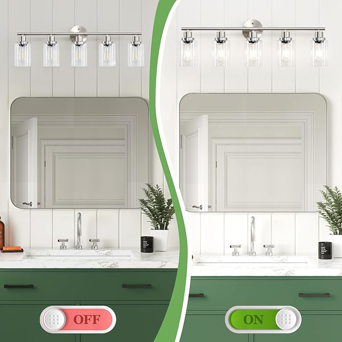 Guliaofo 5-Light Bathroom Vanity Lights, E26 Modern Brushed Nickel Bathroom