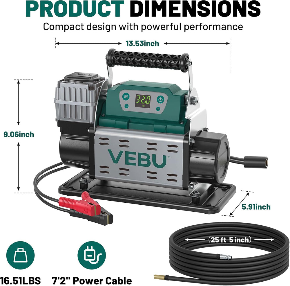 ‌RV Air Compressor 12V Tire Inflator, 150PSI with Auto Shut-off, Digital Disp...