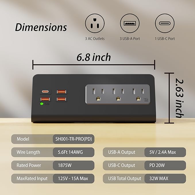 Upgraded Version Edge Mount Power Strip