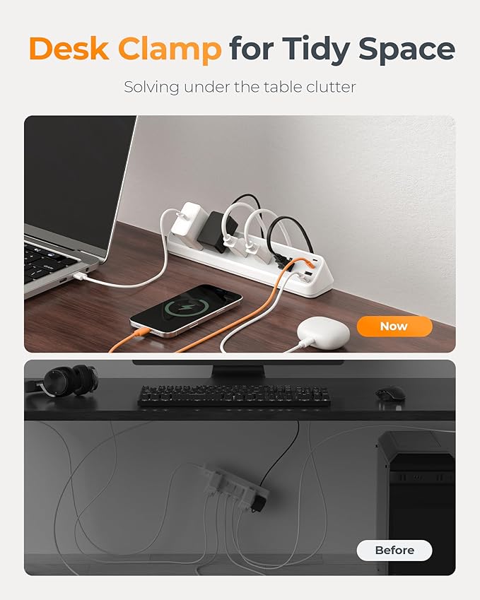 TESSAN Desk Clamp Power Strip 6 Ft, 2100J Surge Protector, 5 Outlets and 4 USB